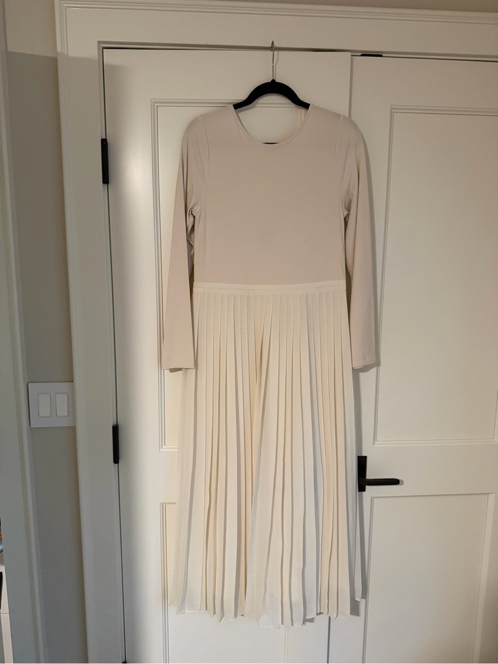 J Crew Long-Sleeve Cream Pleated Midi Dress